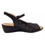 Sandale dama negre din piele naturala cu platforma joasa si perforatii florale Elviora CLP02N